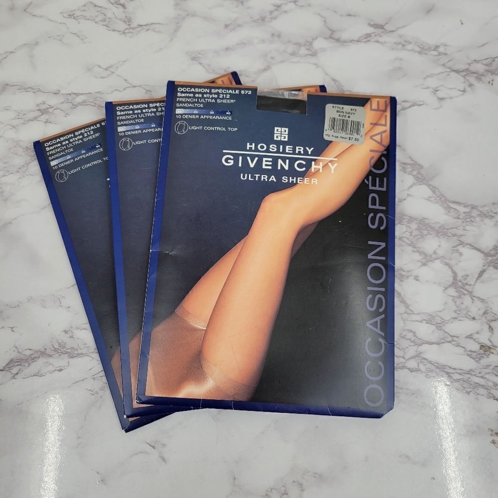Givenchy Y2K Bon Navy Blue French Ultra Sheer Sandal Toe Pantyhose Size B